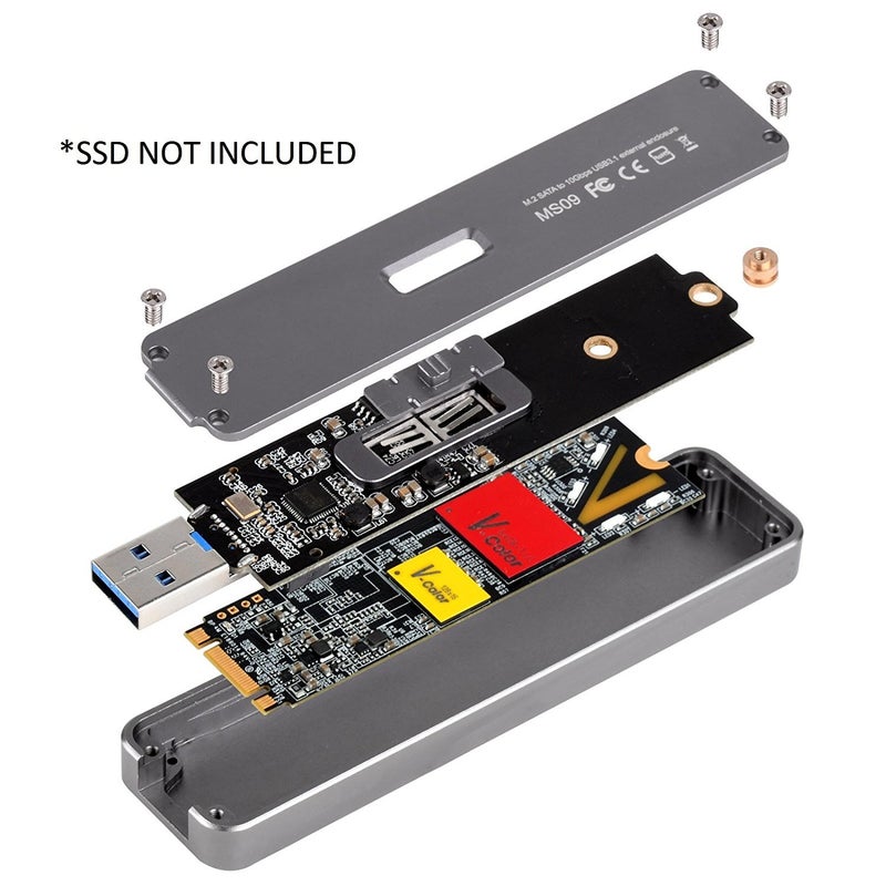 SilverStone Technology M.2 SATA SSD to USB 3.1 Gen 2 Enclosure with Retractable Aluminum USB Type-A Housing in Silver MS09S - Image 5